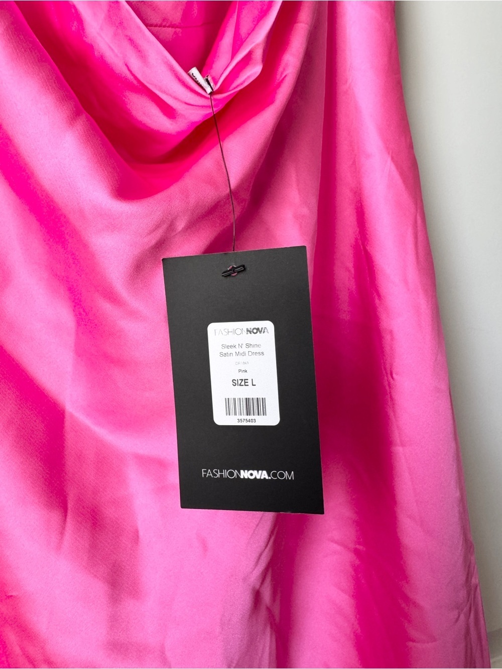 Fashion Nova Sleek N’ Shine Satin Midi Dress NWT Pink Size L - Picture 10 of 12